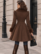 Vintage Fur-Trim Washed Denim Flared Coat