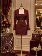 Vintage Belted Tweed Mini Dress