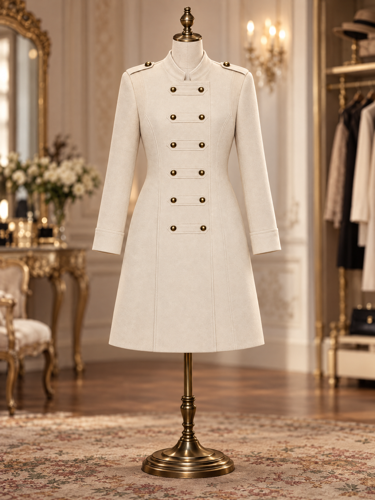 Vintage Oatmeal Wool Blend Epaulet Tailored Mini Dress
