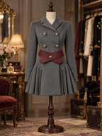 Vintage Grey Wool Blend Double Breasted Belted Mini Dress