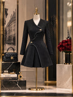 Vintage Leather-Piped Curved-Placket Mini Dress