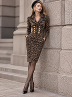 Vintage Leopard Print Double-breasted Lapel Midi Dress