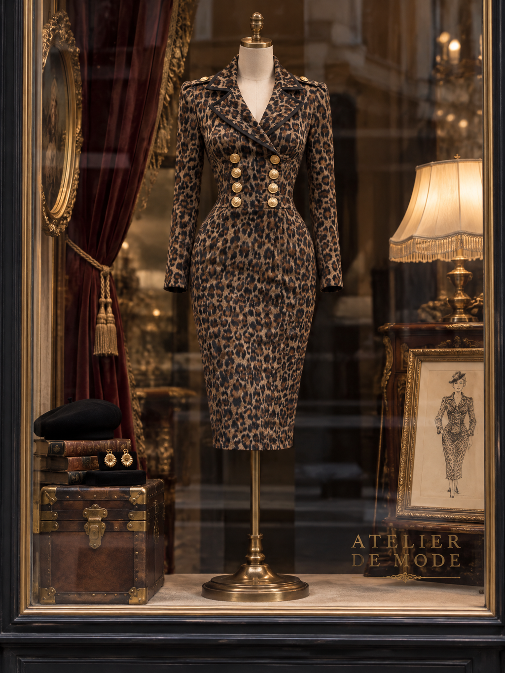Vintage Leopard Print Double-breasted Lapel Midi Dress