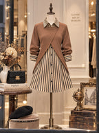 Vintage Striped Layered Two-Piece Shirt Dress Set