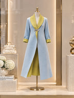 Vintage Contrast-Lapel Brooch Longline Wool Coat