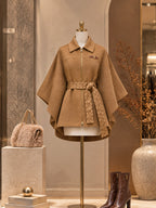Vintage Belted Zip-Front Wool Cape Coat