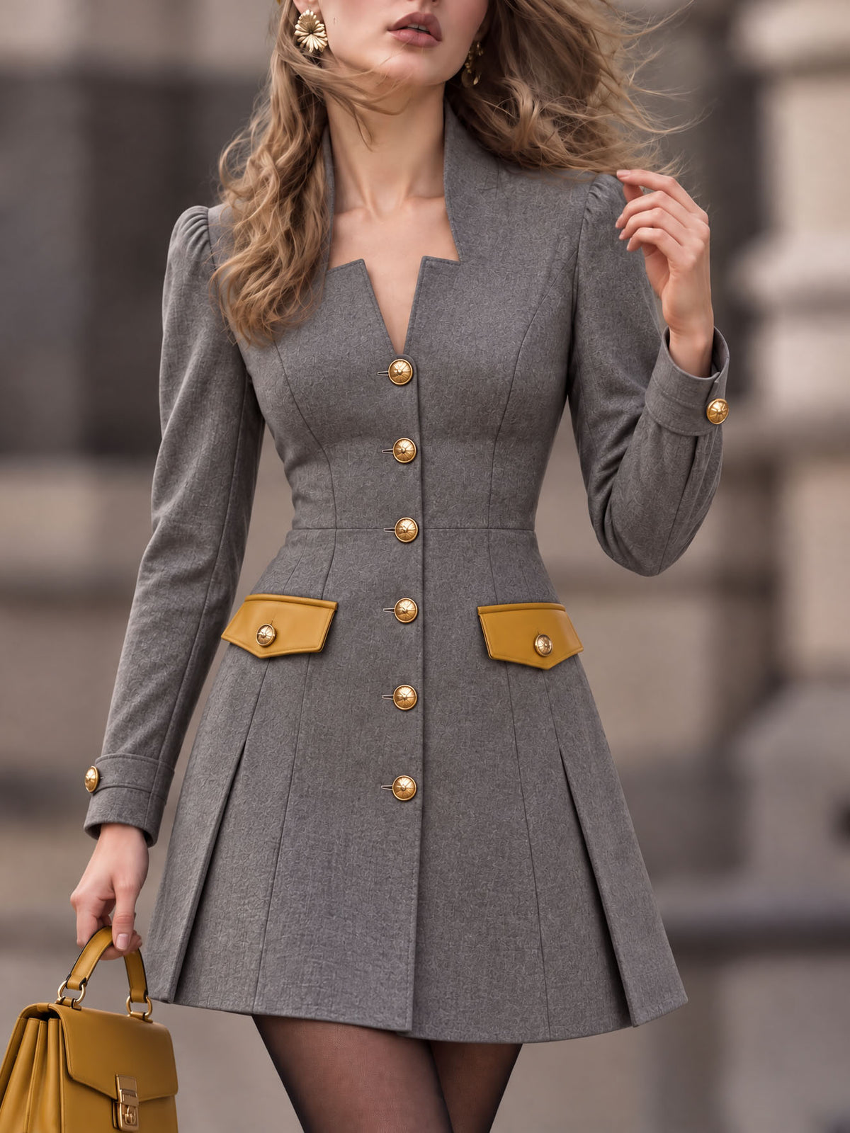 Vintage Color Block Single-breasted Mini Dress