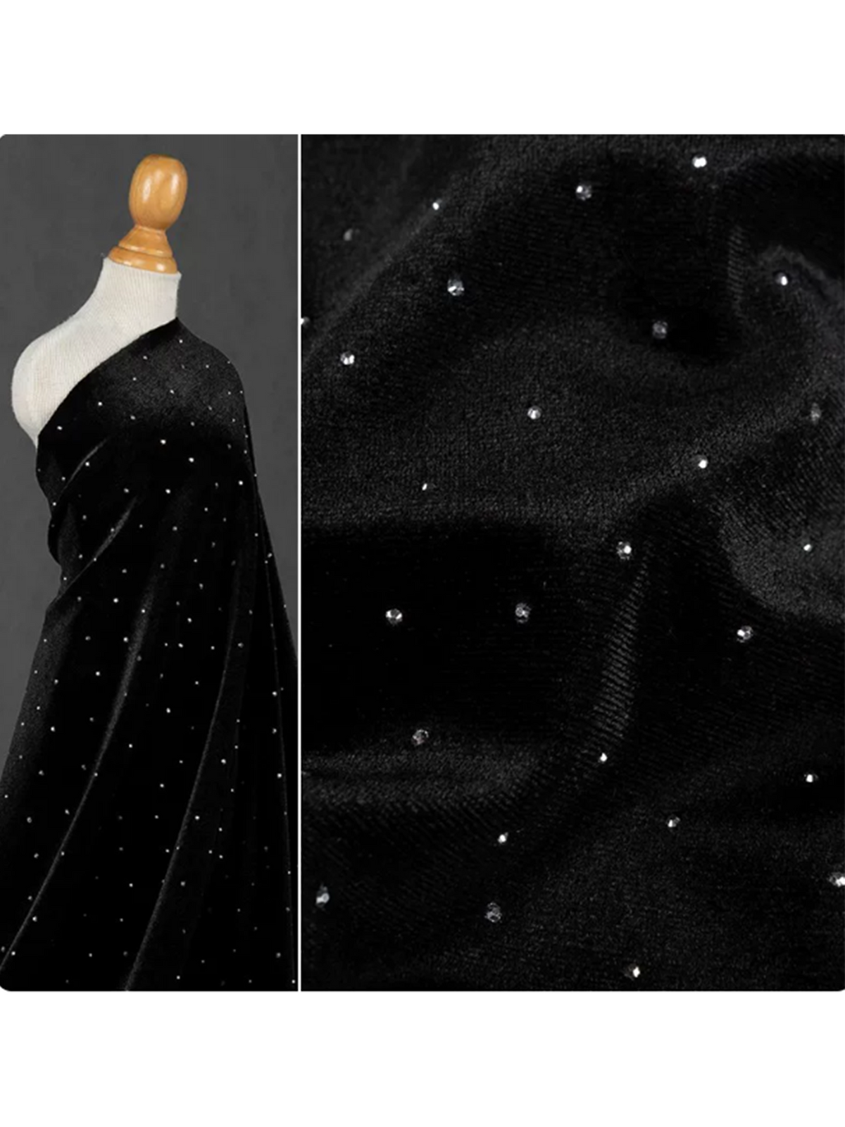Vintage B&W Rhinestone Velvet Faux Two-Piece Slim Mini Dress