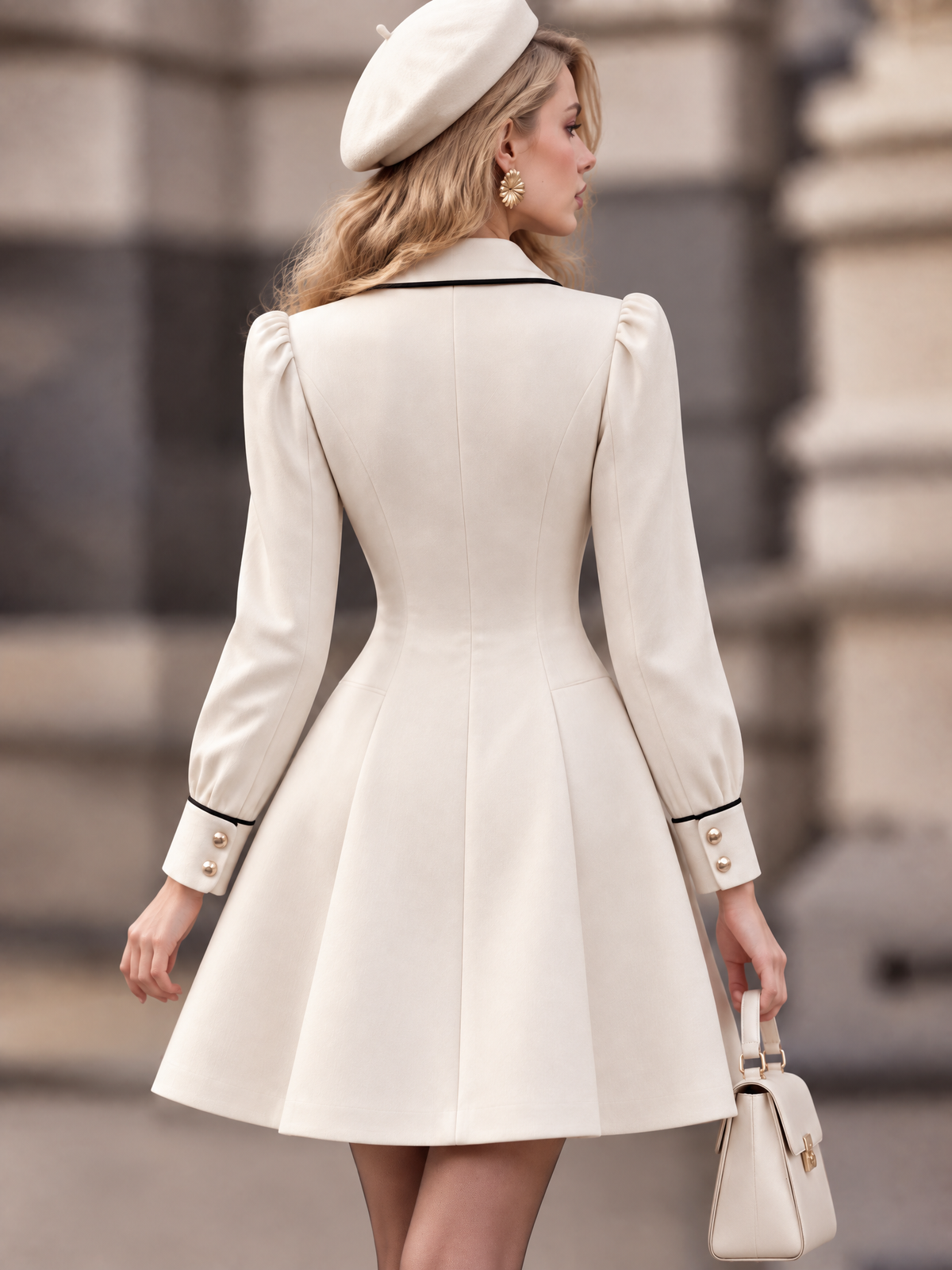 Vintage Color Block Piped Blazer Mini Dress