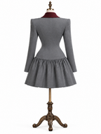 Vintage Wool Blend Contrast Burgundy Lapel Tailored Flared Mini Dress