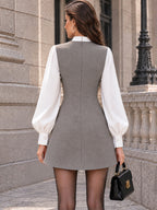 Vintage Frog-Button Layered Shirt Mini Dress
