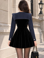 Vintage Velvet Flower-Button Mini Dress