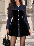 Vintage Velvet Flower-Button Mini Dress