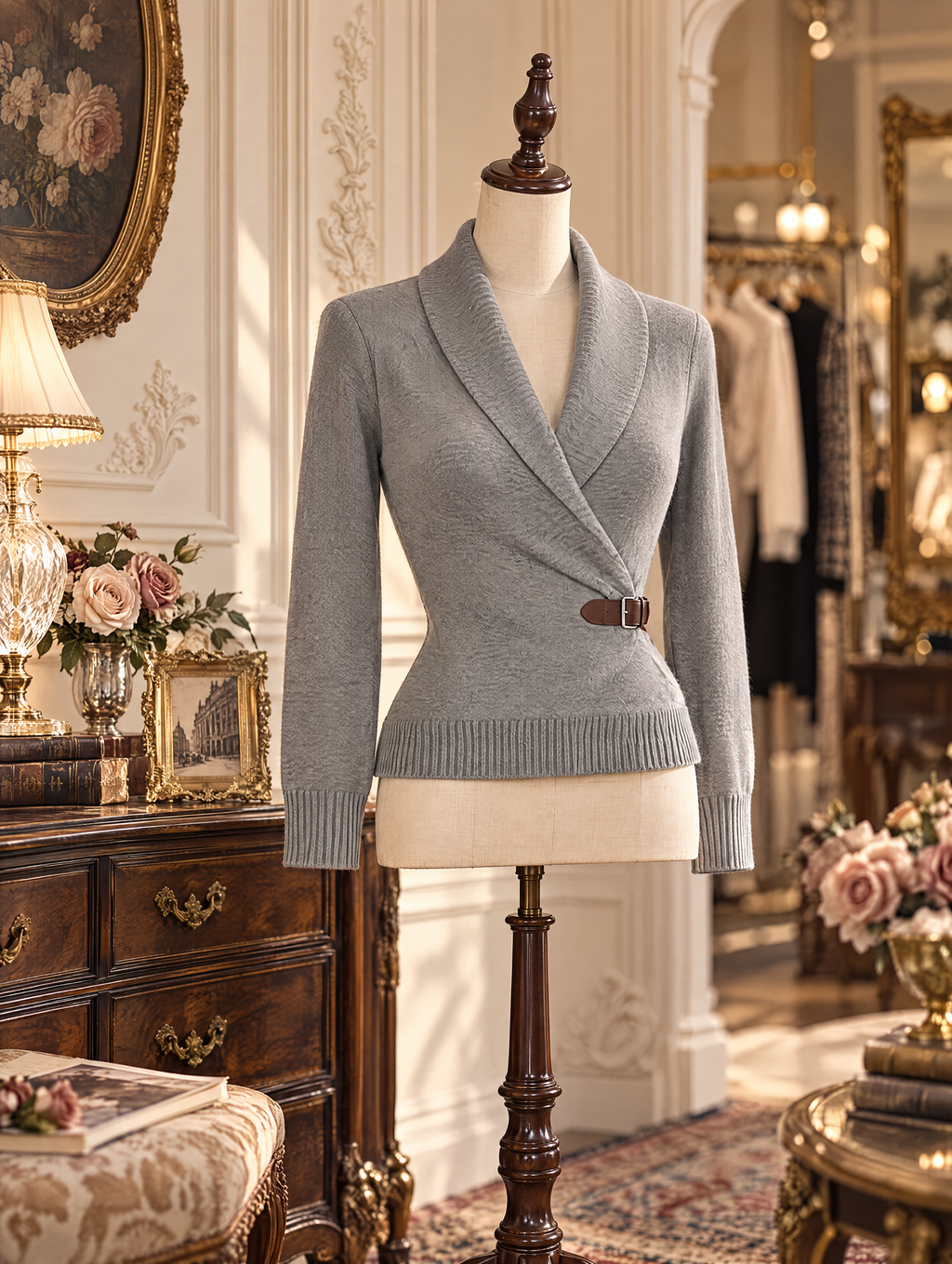 Vintage Shawl Collar Wrap Belted Knit Sweater