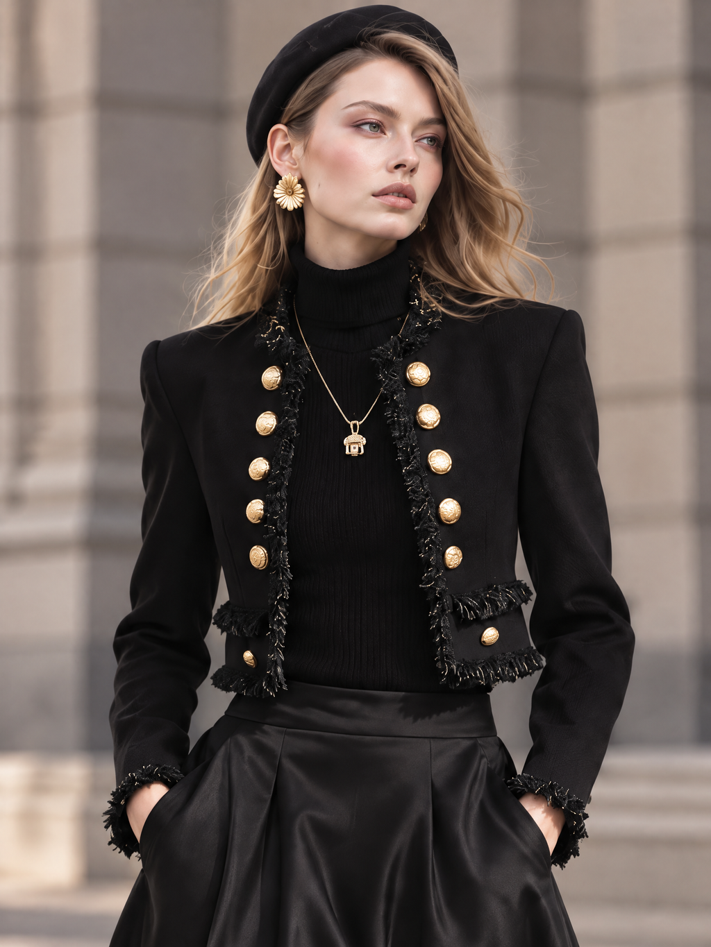 Vintage Double Breasted Raw Edge Cropped Blazer