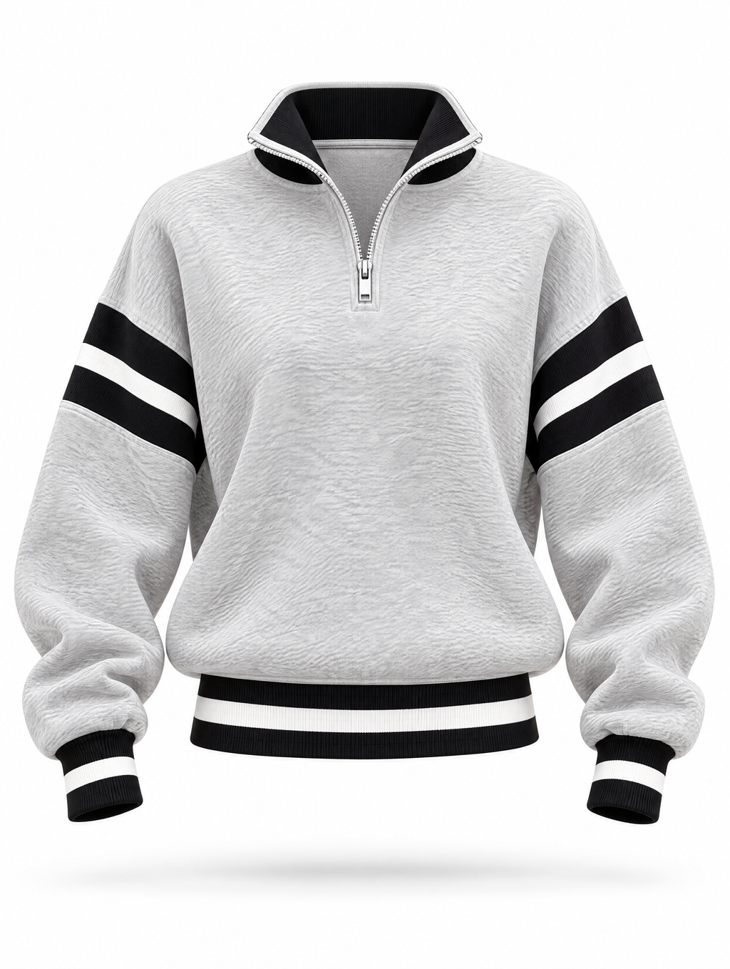 Vintage Half‑Zip Midi Striped Casual Sweatshirt