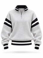 Vintage Half‑Zip Midi Striped Casual Sweatshirt