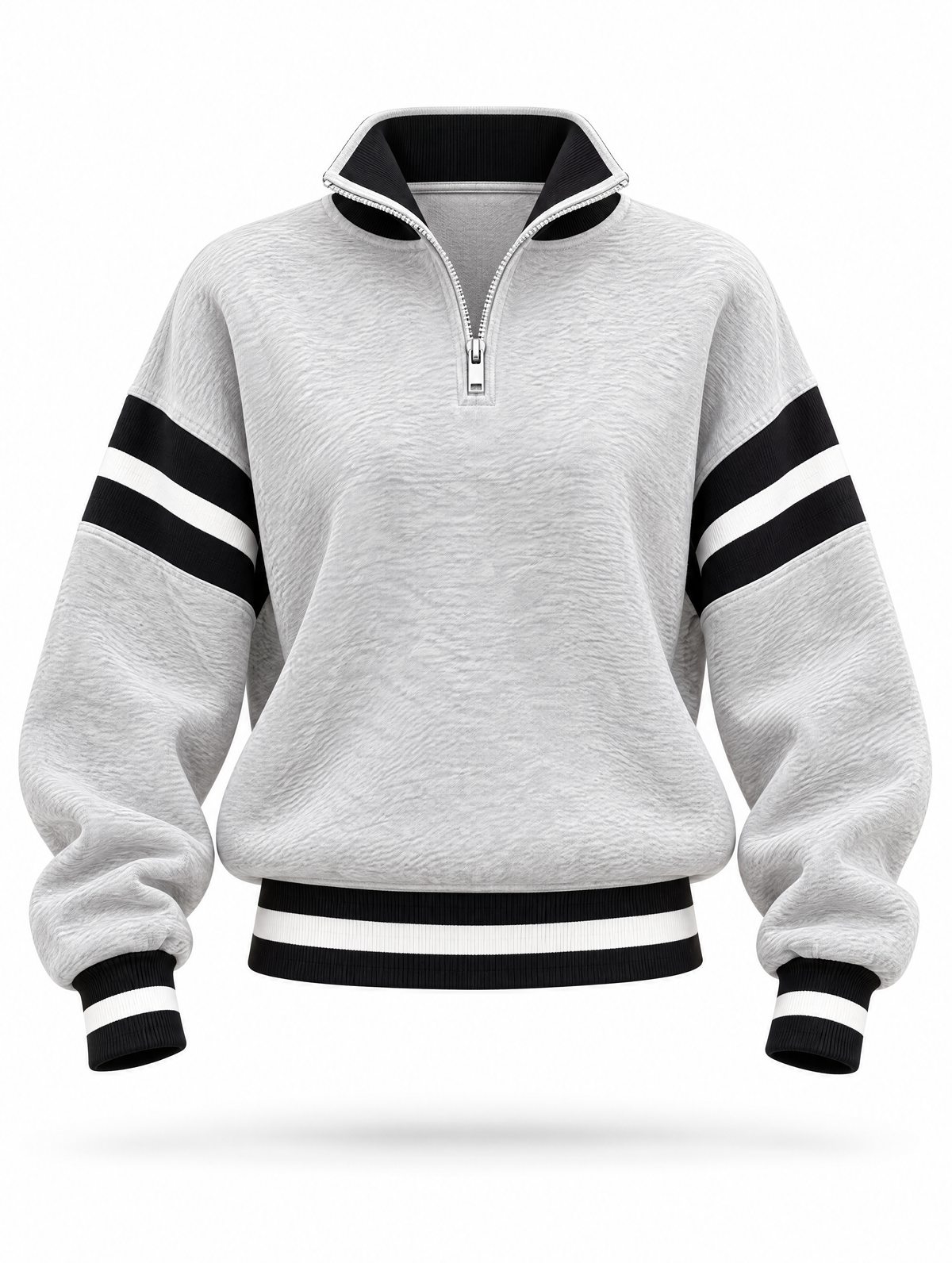 Vintage Half‑Zip Midi Striped Casual Sweatshirt