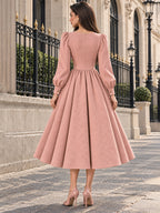 Vintage Chain-Trim Gold-Button Pink Suede Midi Dress