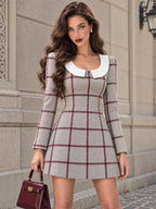 Vintage Peter-Pan Collar Windowpane Mini Dress