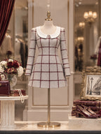 Vintage Peter-Pan Collar Windowpane Mini Dress