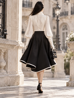 Vintage High Neck Satin Puff Sleeve 2-Piece Skirt Dress