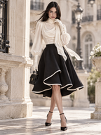 Vintage High Neck Satin Puff Sleeve 2-Piece Skirt Dress