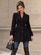 Vintage Ribbed-Cuff Notch-Lapel Fitted Wool Coat