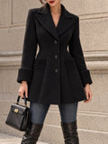 Vintage Ribbed-Cuff Notch-Lapel Fitted Wool Coat
