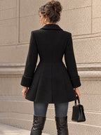 Vintage Ribbed-Cuff Notch-Lapel Fitted Wool Coat