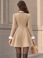 Vintage Ruffle-Collar Bow-Tie Tweed Mini Dress
