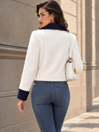 Vintage Navy-Collar Gold-Button Faux Fur Jacket