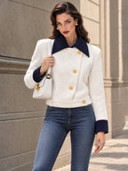Vintage Navy-Collar Gold-Button Faux Fur Jacket