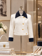 Vintage Navy-Collar Gold-Button Faux Fur Jacket