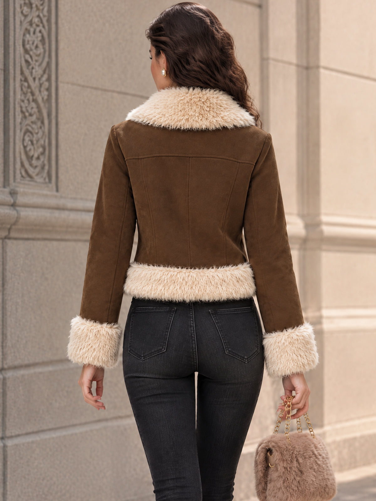 Vintage Brown Faux Suede Cropped Jacket