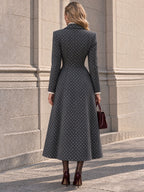 Vintage Polka-Dot Notch-Lapel Fitted Gray Coat
