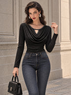 Vintage Rhinestone Keyhole Cowl-Neck Shirt