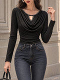 Vintage Rhinestone Keyhole Cowl-Neck Shirt