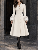 Vintage Faux Fur Lapel Collar And Furry Cuffs Coat