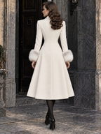 Vintage Faux Fur Lapel Collar And Furry Cuffs Coat
