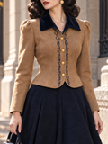 Vintage Embroidered Velvet Lapel Wool Blend Short Coat