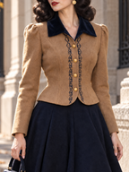 Vintage Embroidered Velvet Lapel Wool Blend Short Coat