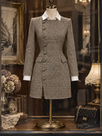 Vintage Houndstooth Wool Faux Two-Piece Mini Dress, Side Placket