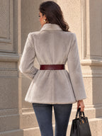 Vintage Gold-Button Belted Faux Fur Jacket