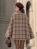 Vintage Plaid Wool Blend Cape Coat