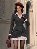 Vintage Silver Thread Asymmetric Pleated Faux Two-Piece Mini Dress