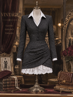 Vintage Silver Thread Asymmetric Pleated Faux Two-Piece Mini Dress