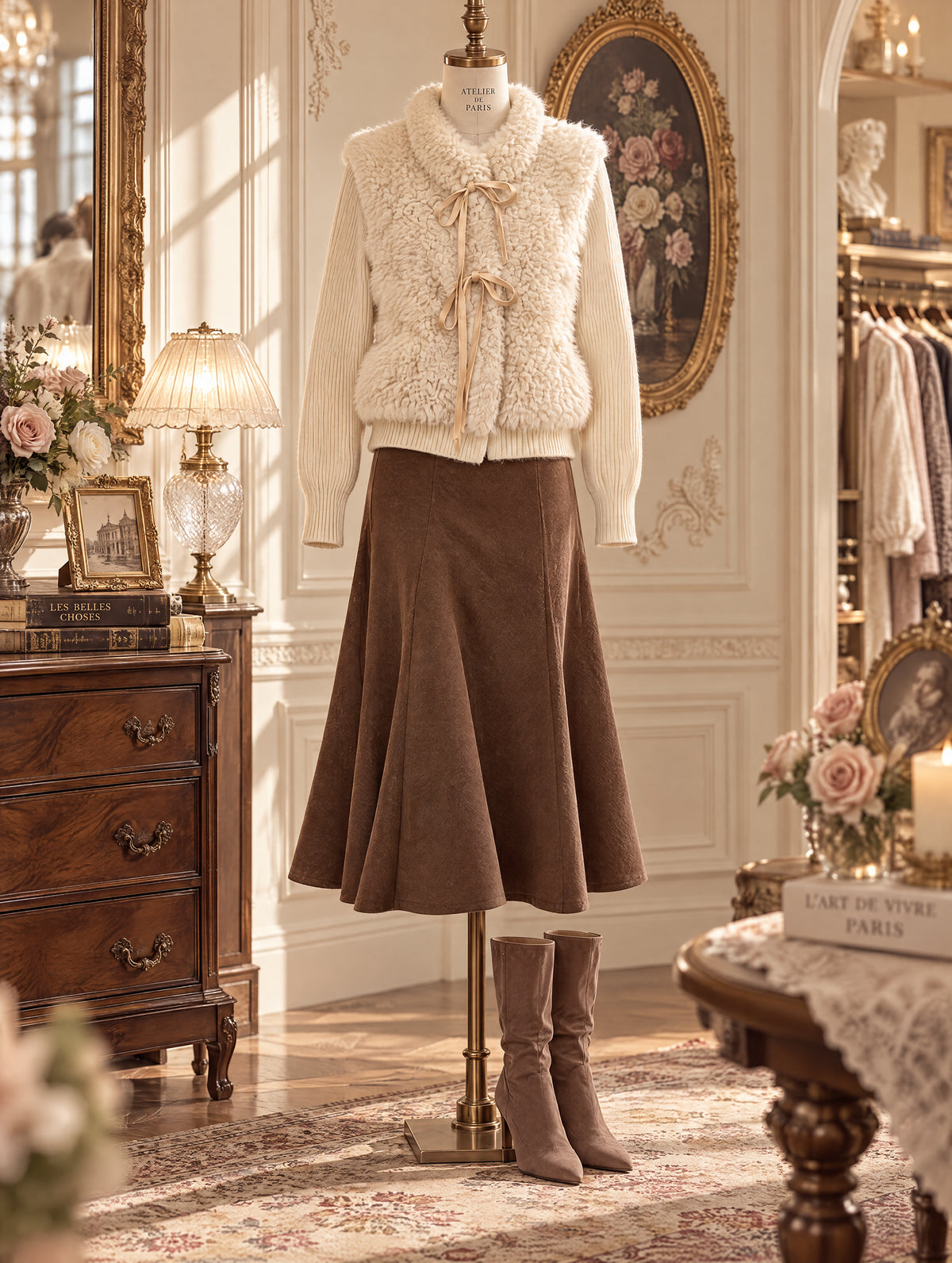 Retro Teddy Furry Tie‑Front Jacket