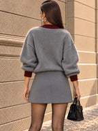 Vintage Pom-Trim Contrast V-Neck Mohair Sweater