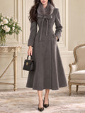 Vintage Fur‑Collar Bow Maxi Coat